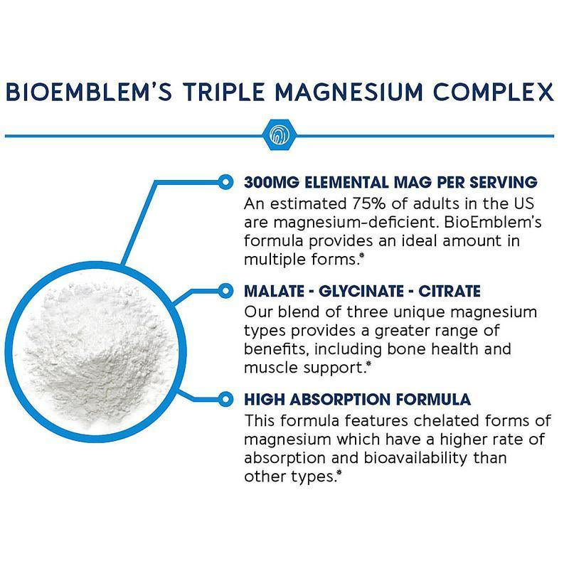 【Bioemblem】Triple Magnesium Complex, 300Mg of Magnesium Glycinate, Malate, & Citrate for Sleep, Muscles, Nerves Dietary Healthcare