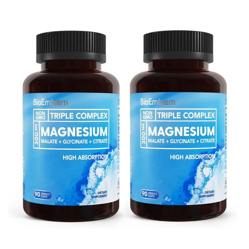 【Bioemblem】Triple Magnesium Complex, 300Mg of Magnesium Glycinate, Malate, & Citrate for Sleep, Muscles, Nerves Dietary Healthcare